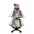 Book Store Furniture Metal Wire Floor Rotating Book Display Stand With Wheels For Children's Books